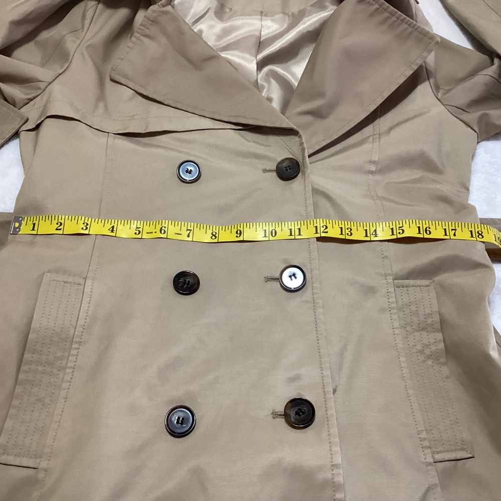 Halogen Double-Breasted Trench Coat M Tan Removable Hood Normcore Transitional - Picture 5 of 7